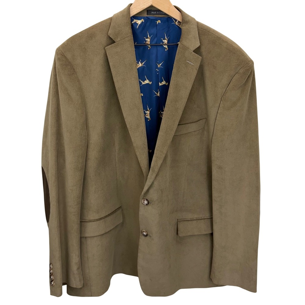 Lauren Ralph Lauren Mens Size 48R Corduroy Blazer Tan Elbow Patch Dog Lining